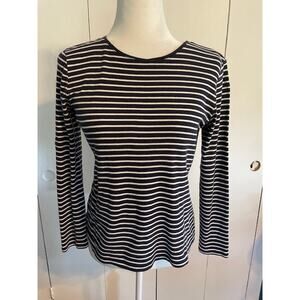 Talbots Size Medium 100% Cotton Long-Sleeve Pullover Top Navy & White